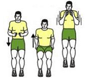 Une personne effectue une flexion/extension des jambes avec sauts.